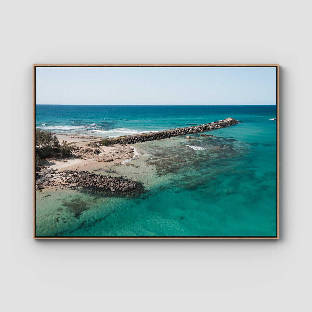 Brunswick Breakwater - Fine Art Print - Float Frame Canvas - Raw Oak - Landscape