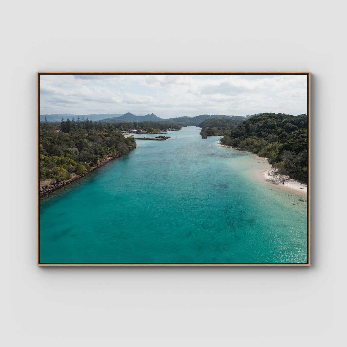 River Calm – Brunswick Heads - Fine Art Print - Float Frame Canvas - Raw Oak - Landscape