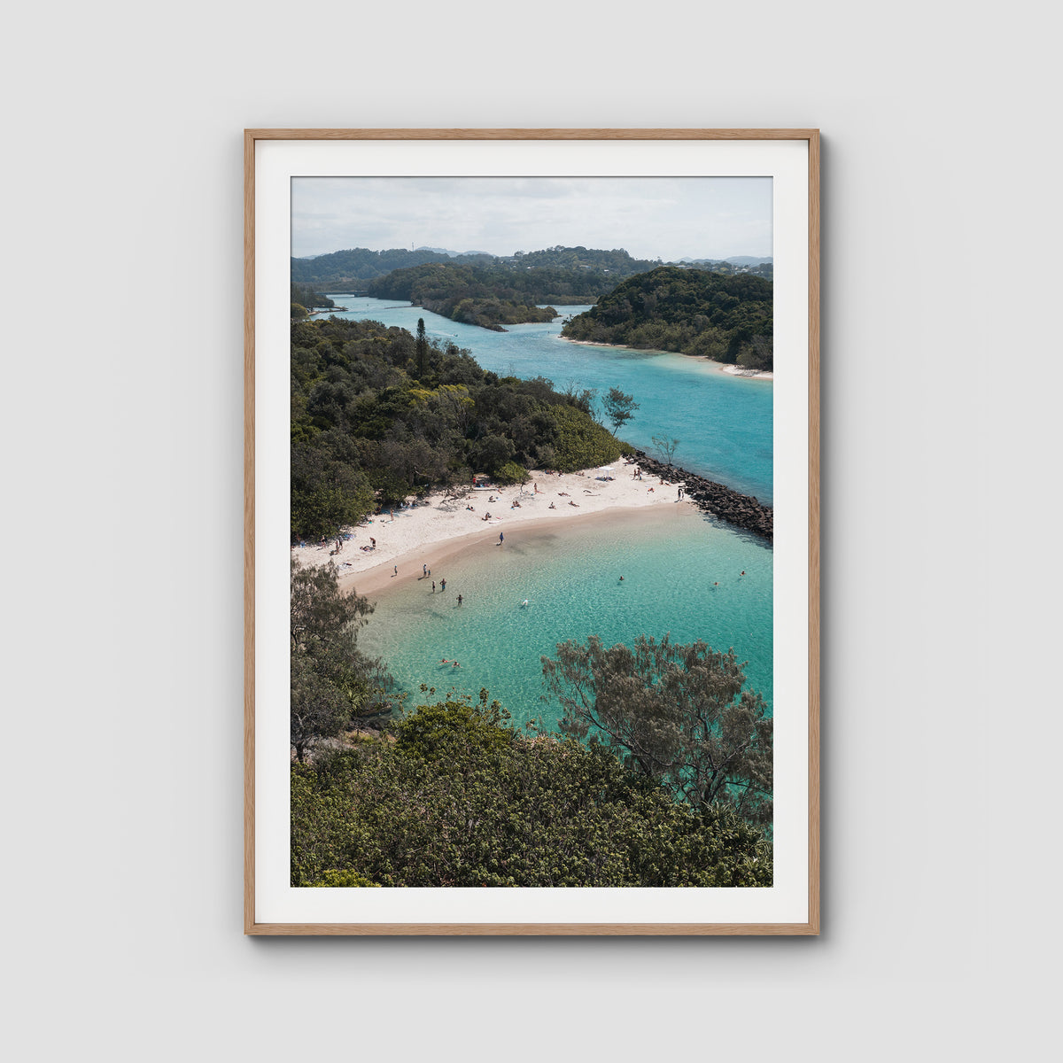 Torakina Beach Aerial  - Brunswick Heads - Fine Art Print - Traditional Frame - Raw Oak - Portrait