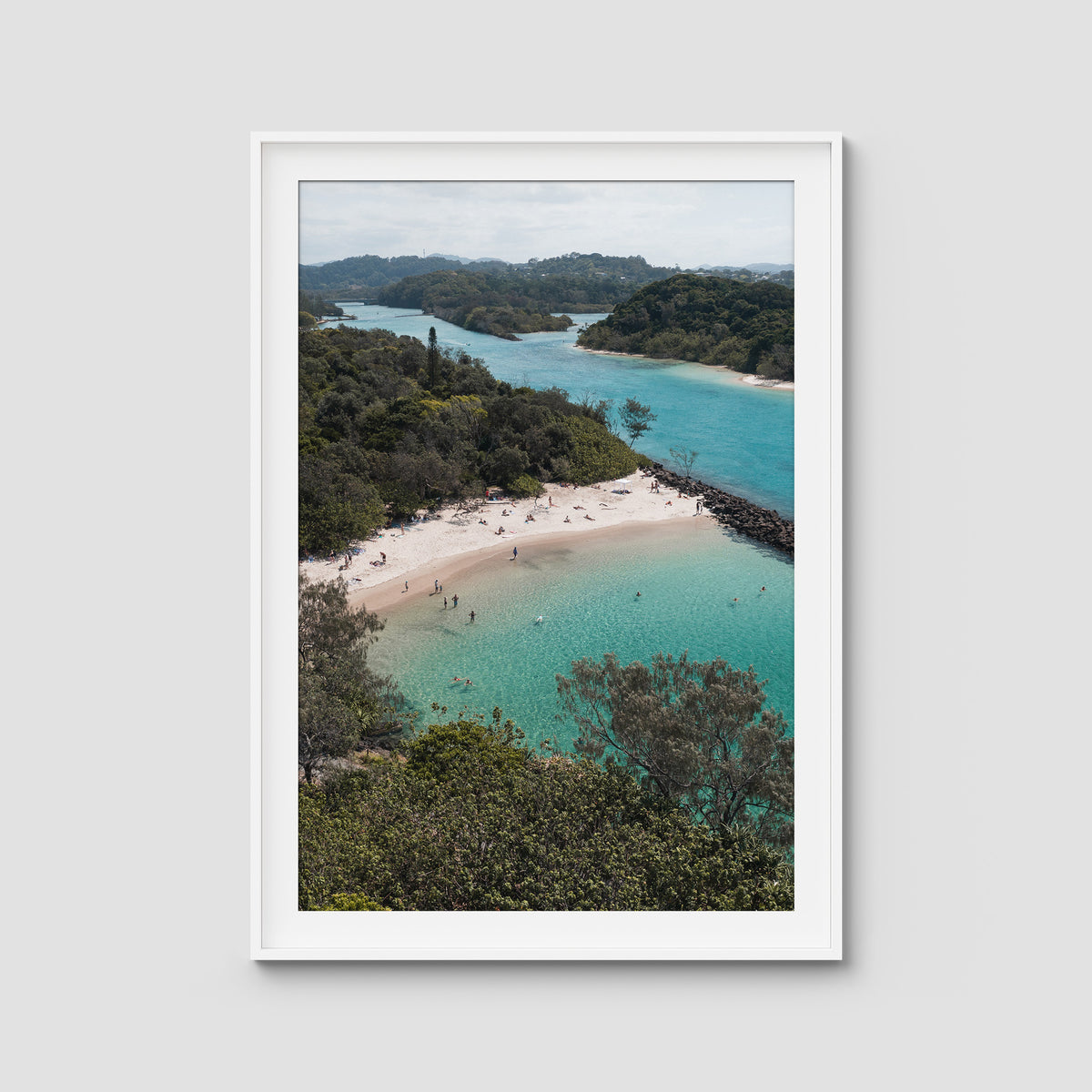 Torakina Beach Aerial  - Brunswick Heads - Fine Art Print - Traditional Frame - White - Portrait