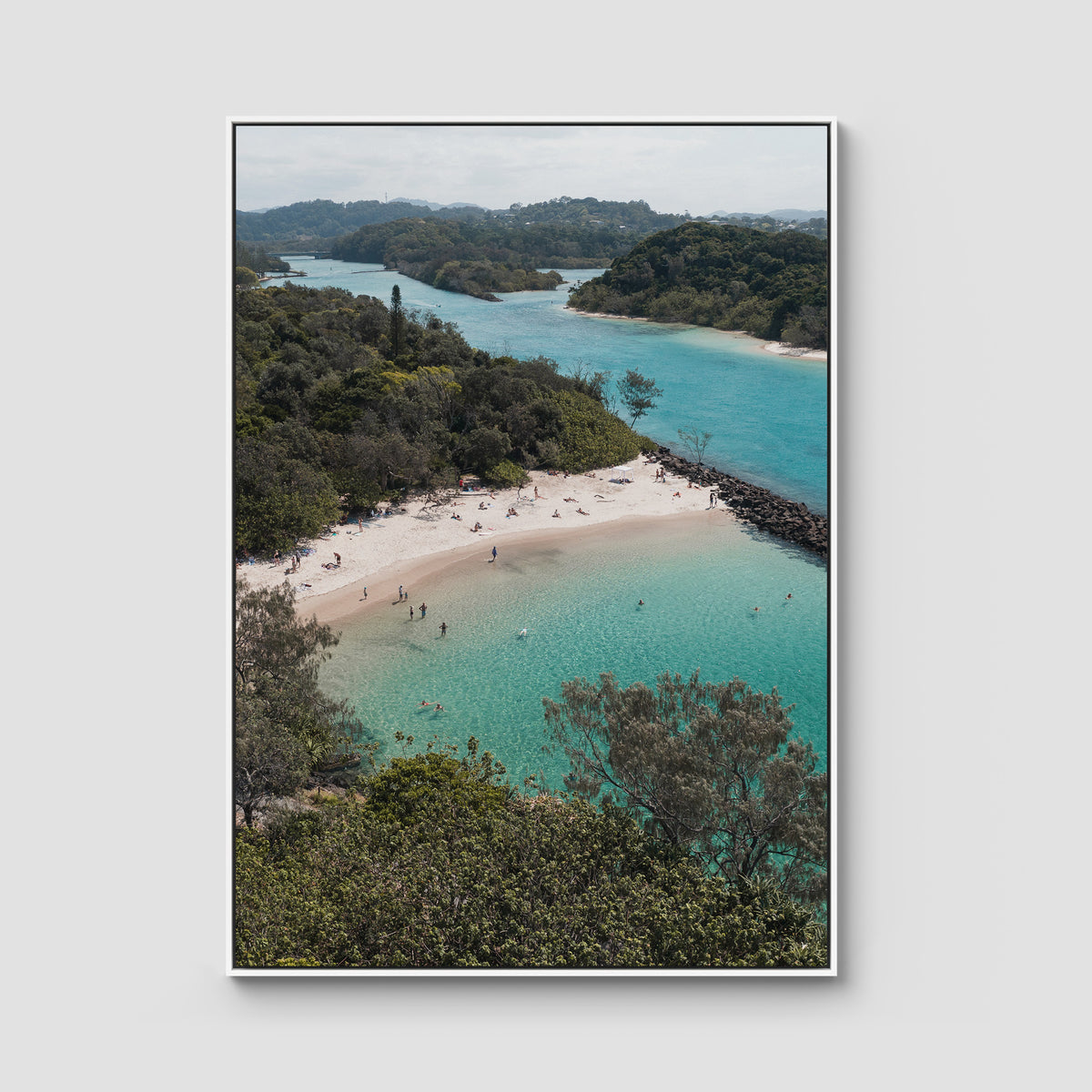 Torakina Beach Aerial  - Brunswick Heads - Fine Art Print - Float Frame Canvas - White - Portrait