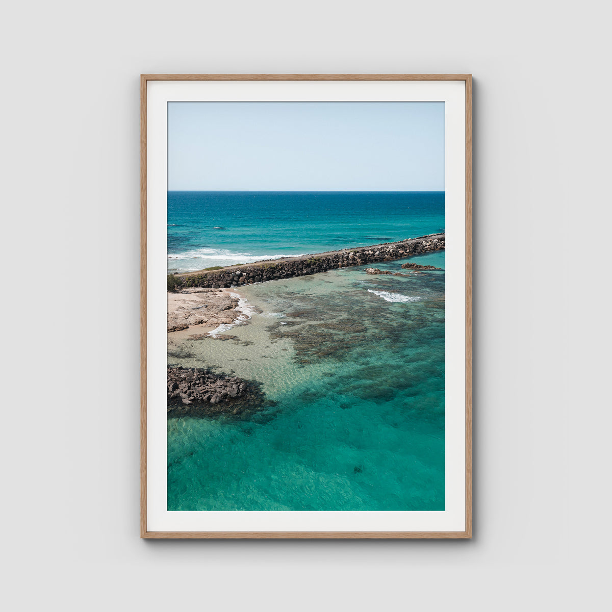 Brunswick Breakwater - Fine Art Print - Traditional Frame - Raw Oak - Portrait