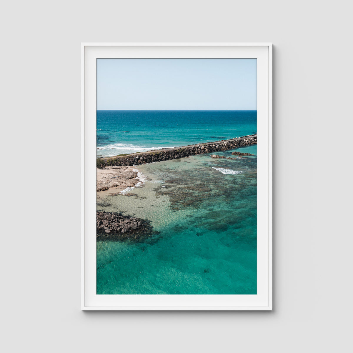 Brunswick Breakwater - Fine Art Print - Traditional Frame - White - Portrait