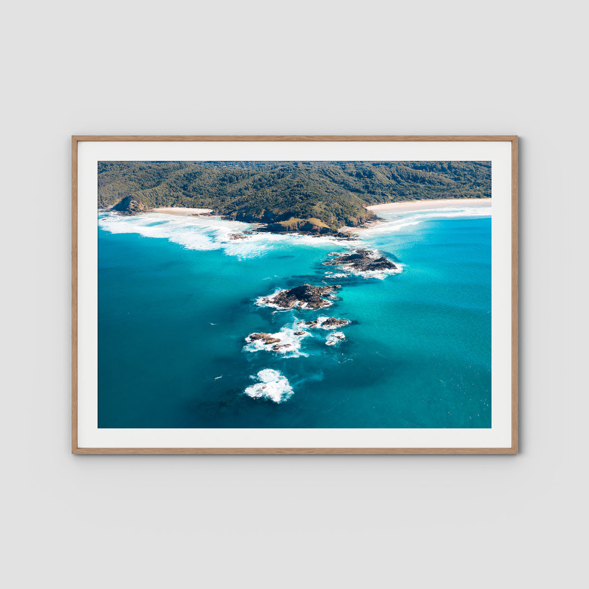 Broken Head Bombies - Byron Bay - Art Print - Traditional Frame - Raw Oak - Landscape