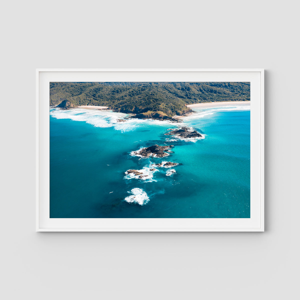 Broken Head Bombies - Byron Bay - Art Print - Traditional Frame - White - Landscape