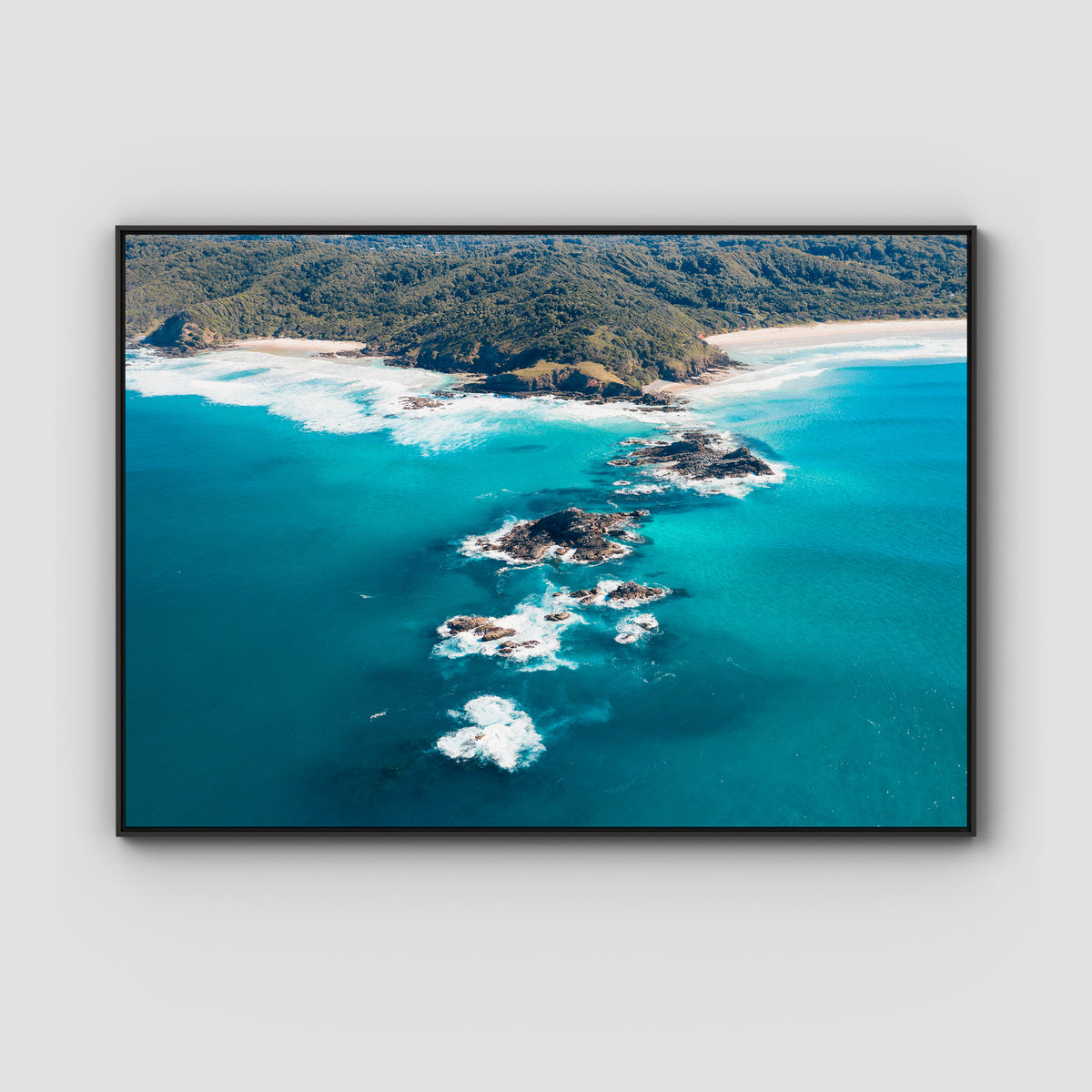 Broken Head Bombies - Byron Bay - Art Print - Float Frame Canvas - Black - Landscape
