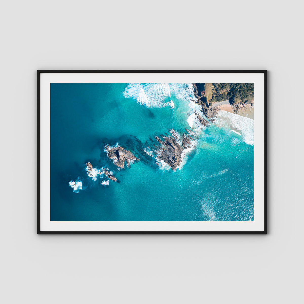Broken Head Birds Eye - Byron Bay - Art Print - Traditional Frame - Black - Landscape