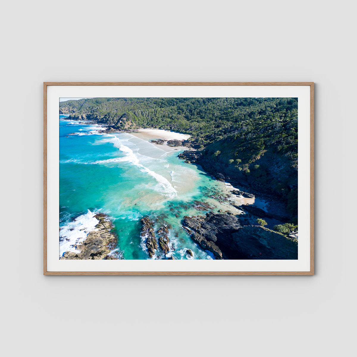 Whites Beach - Byron Bay - Art Print - Traditional Frame - Raw Oak - Landscape