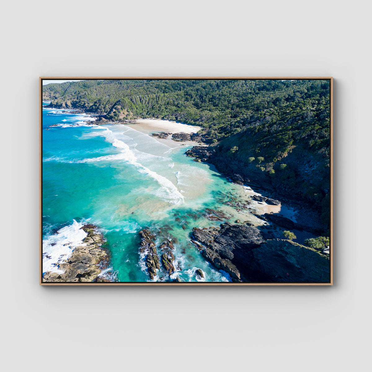 Whites Beach - Byron Bay - Art Print - Float Frame Canvas - Raw Oak - Landscape