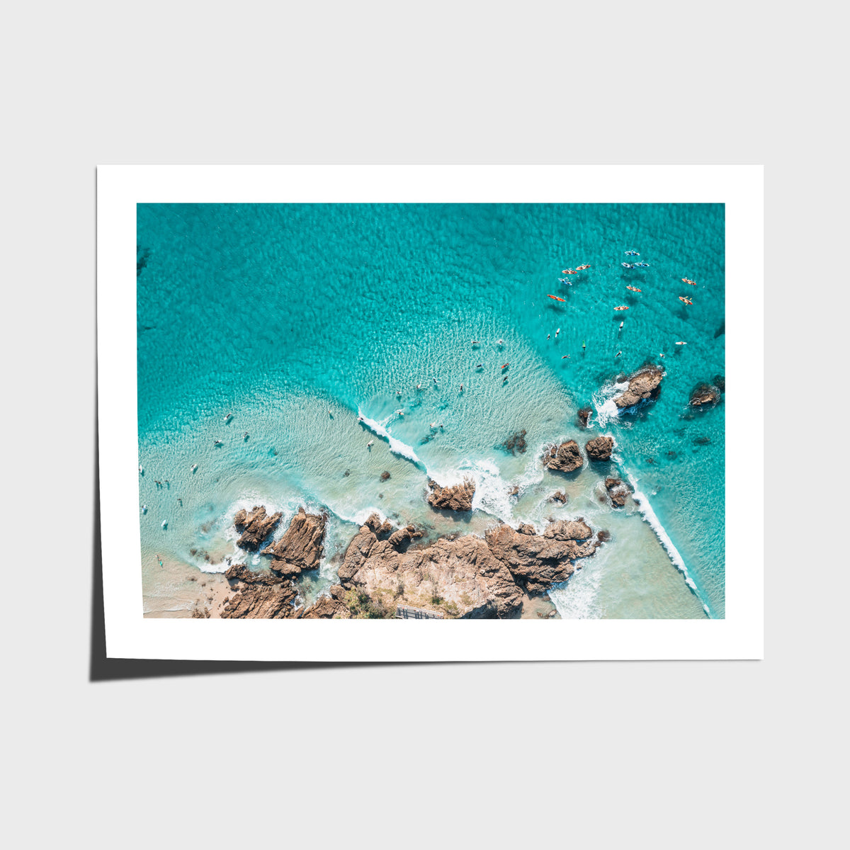 The Pass, Surfers &amp; Kayaks - Byron Bay - Art Print - Fine Art Paper - Unframed Print - Landscape