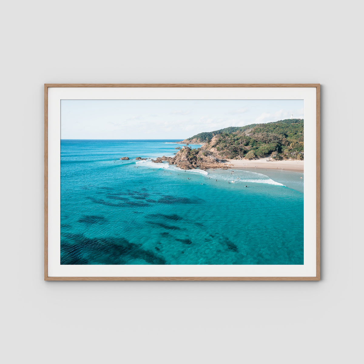 The Pass Surfer's Perspective - Byron Bay - Art Print - Traditional Frame - Raw Oak - Landscape