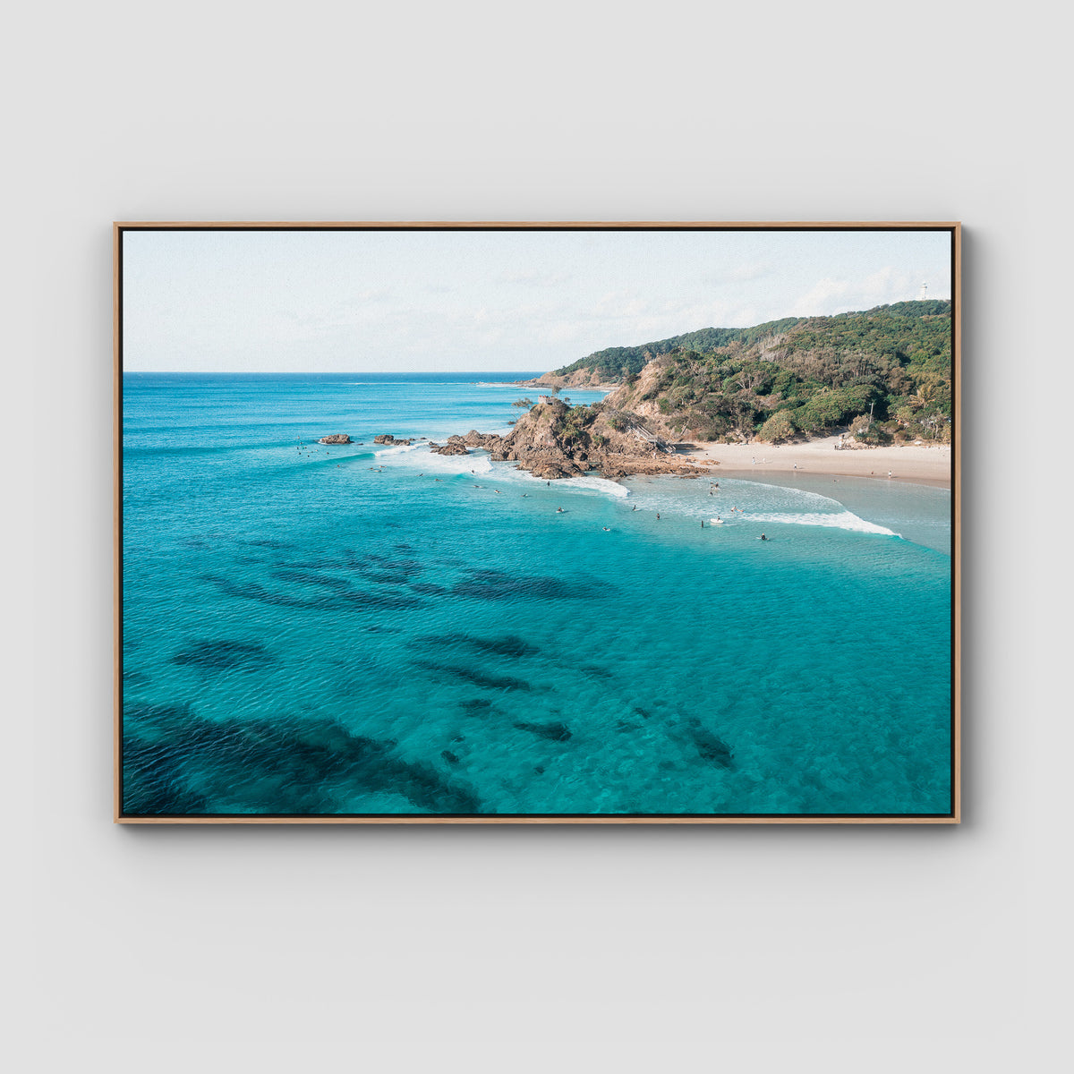The Pass Surfer's Perspective - Byron Bay - Art Print - Float Frame Canvas - Raw Oak - Landscape