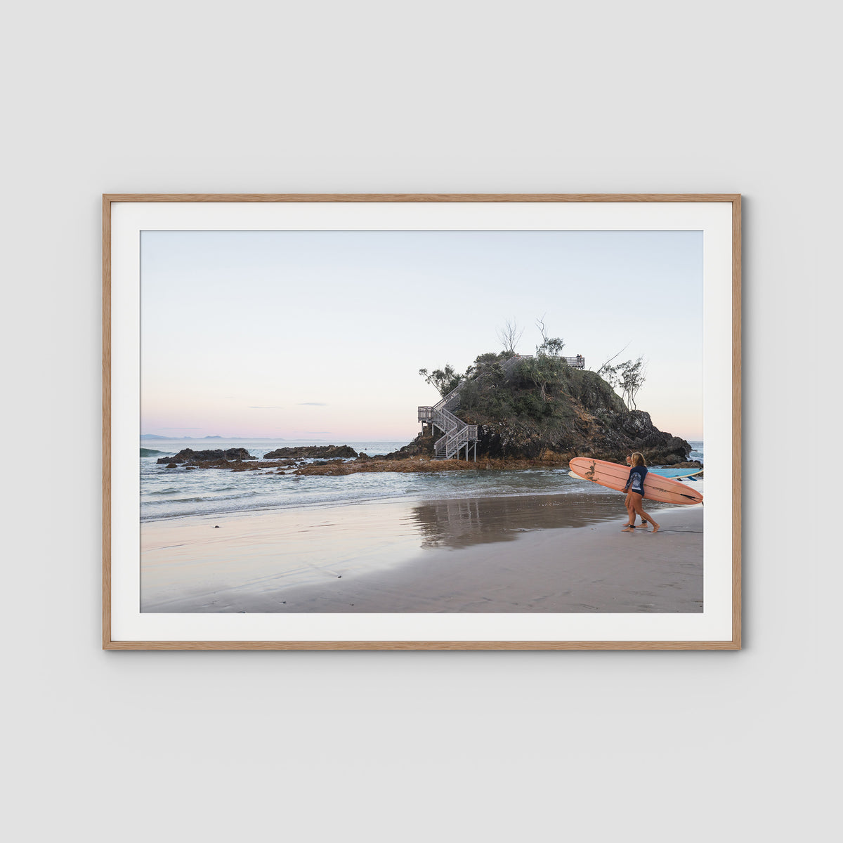 The Pass Early Morning - Byron Bay - Art Print - Traditional Frame - Raw Oak - Landscape