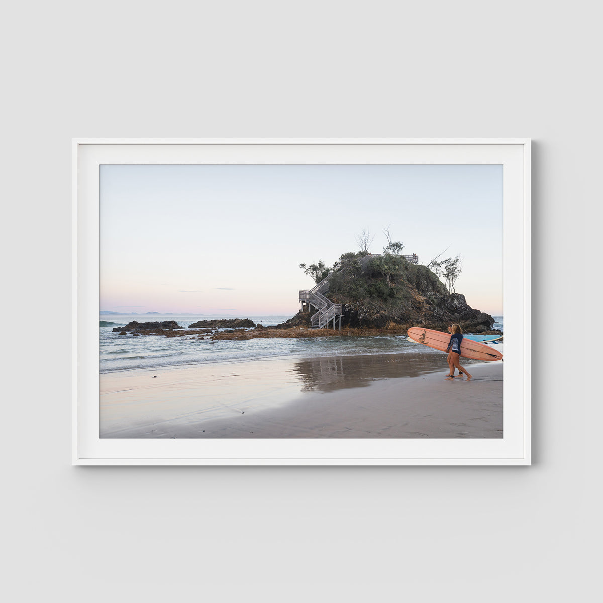 The Pass Early Morning - Byron Bay - Art Print - Traditional Frame - White - Landscape