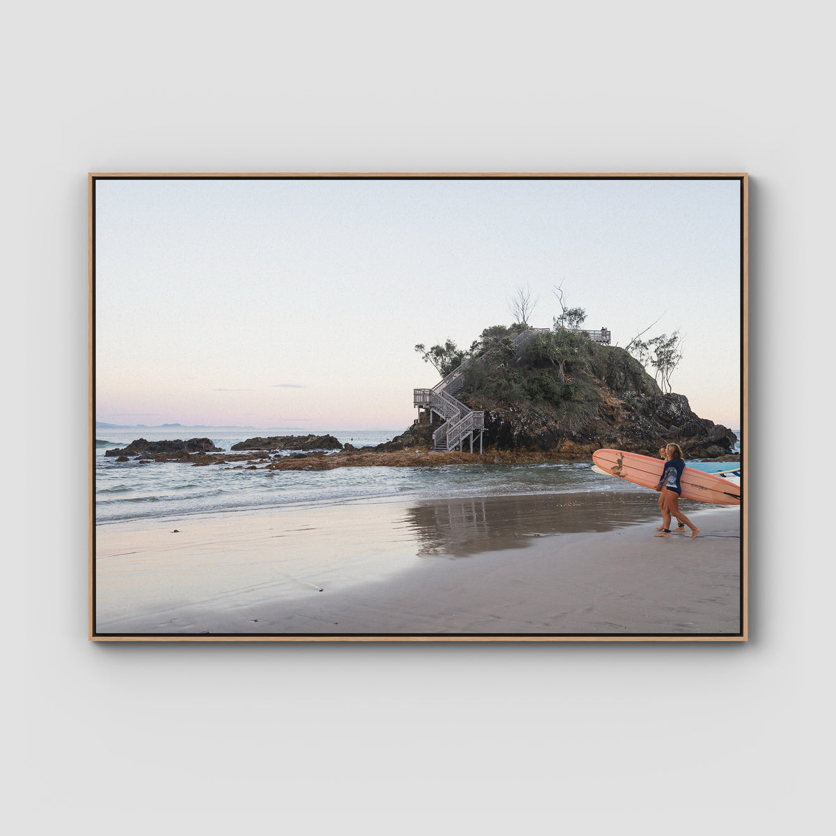 The Pass Early Morning - Byron Bay - Art Print - Float Frame Canvas - Raw Oak - Landscape