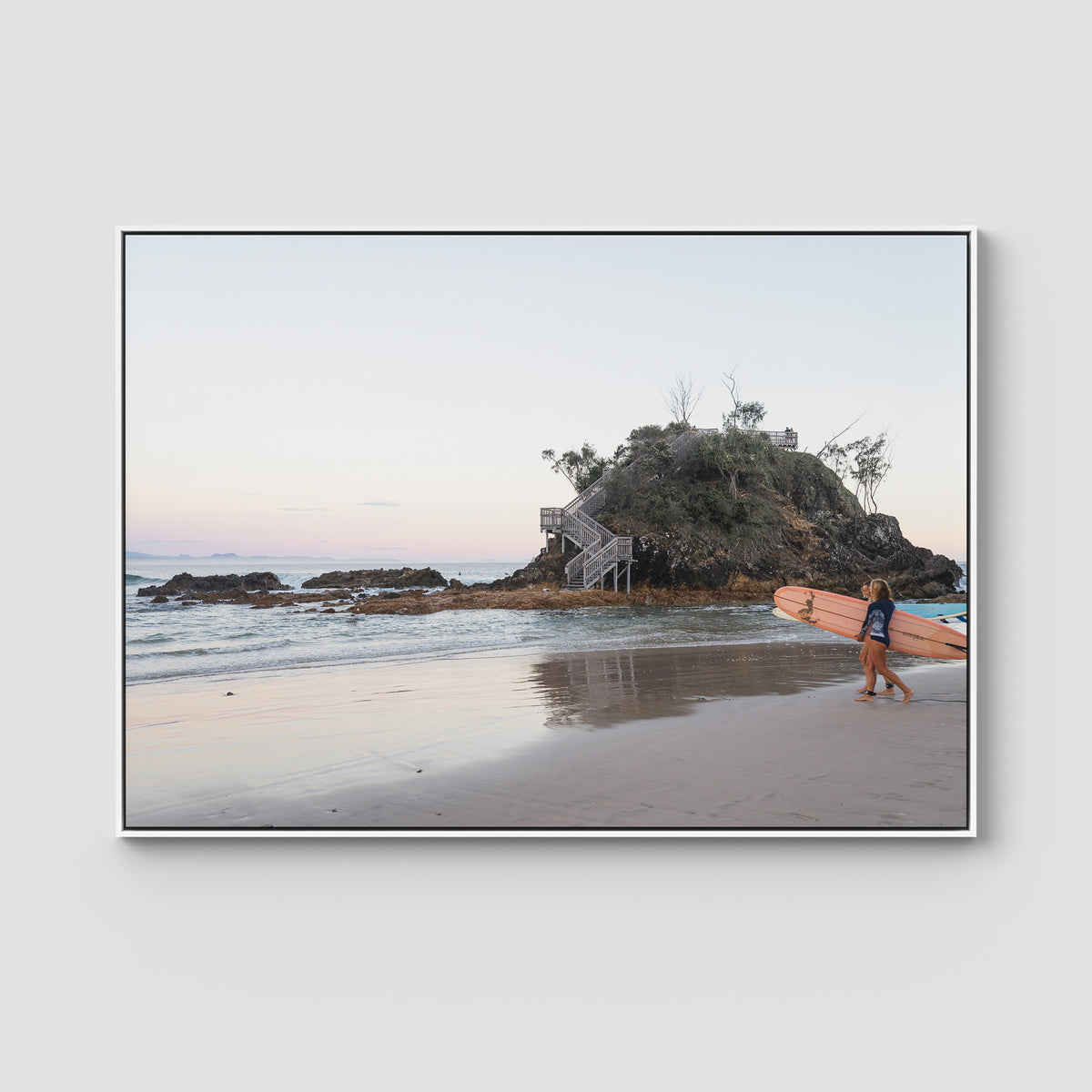 The Pass Early Morning - Byron Bay - Art Print - Float Frame Canvas - White - Landscape