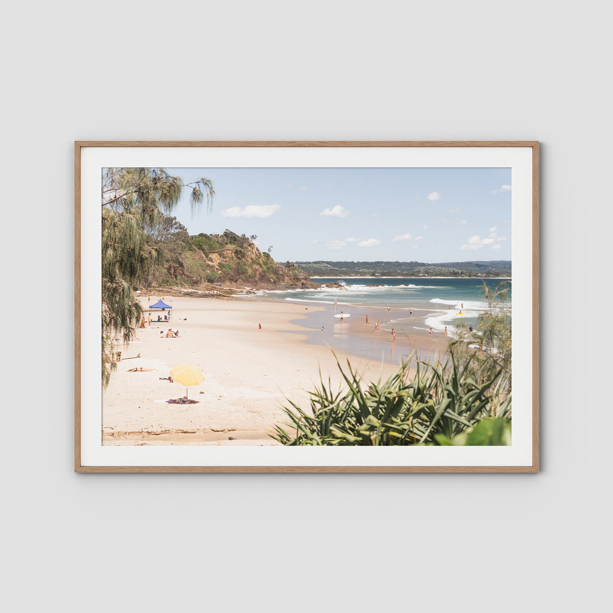 Wategos Beach - Byron Bay - Art Print - Traditional Frame - Raw Oak - Landscape