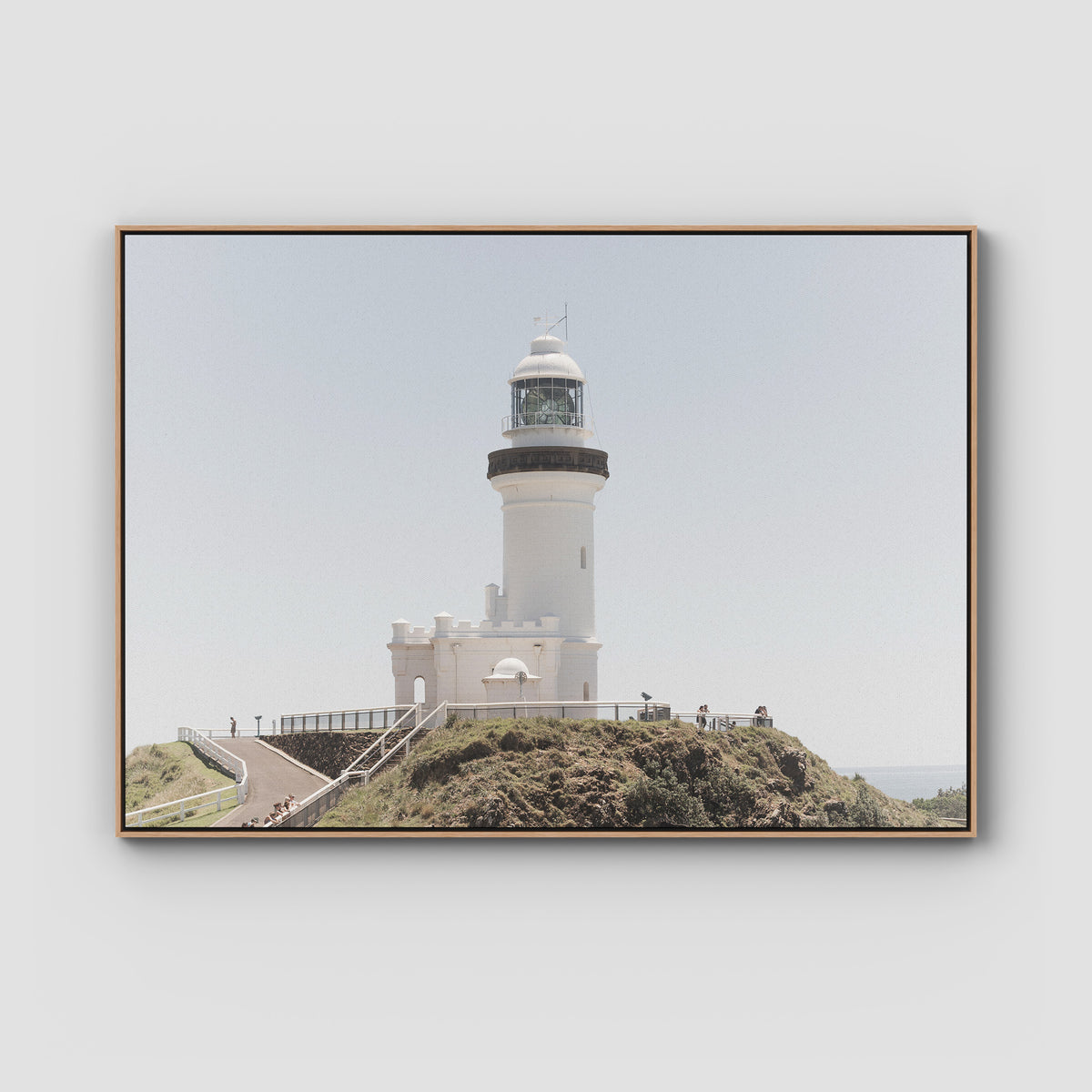 Byron Bay Lighthouse - Art Print - Float Frame Canvas - Raw Oak - Landscape