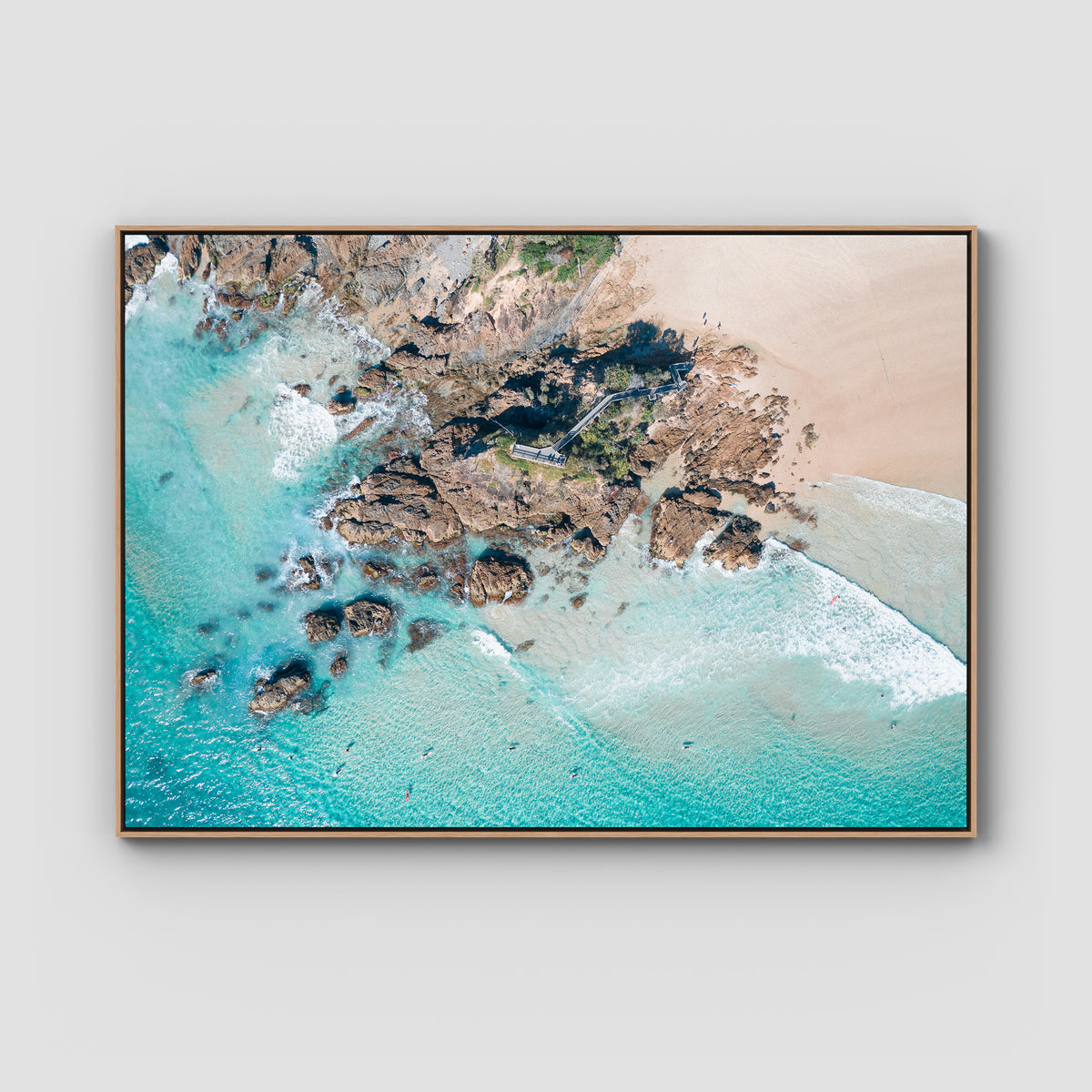 The Pass Lines ii - Byron Bay - Art Print - Float Frame Canvas - Raw Oak - Landscape