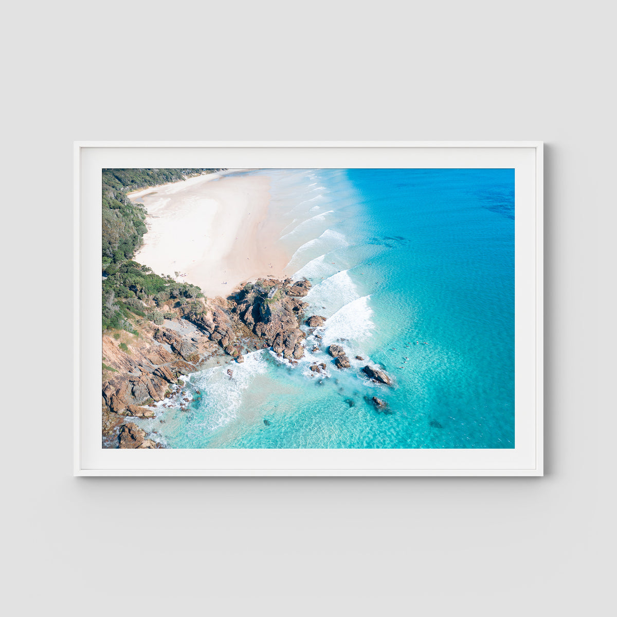 The Pass From Above - Byron Bay - Art Print - Traditional Frame - White - Landscape