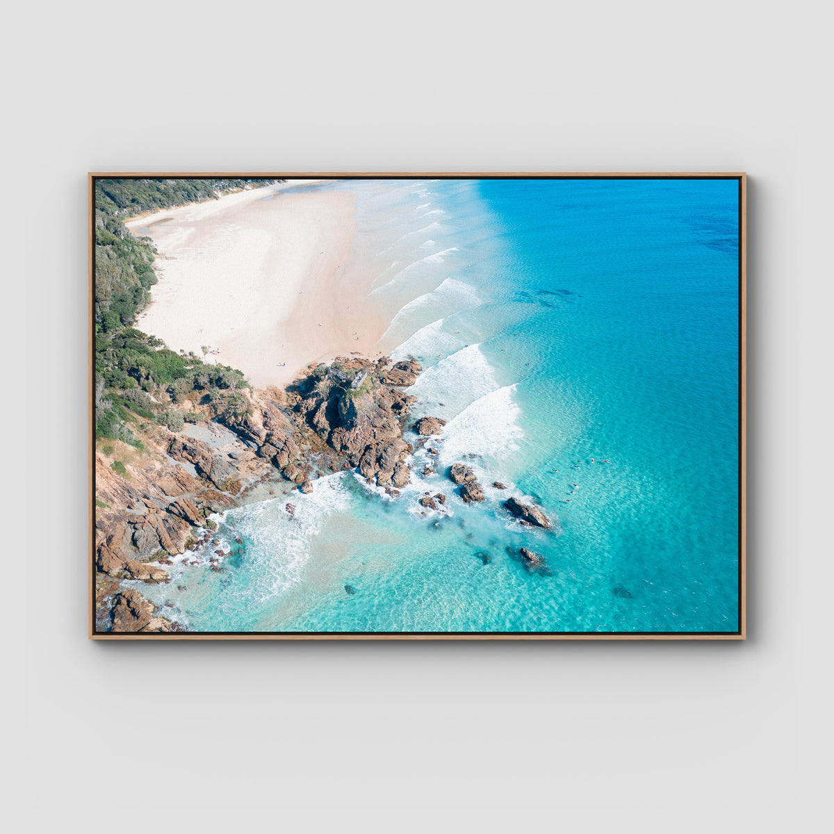 The Pass From Above - Byron Bay - Art Print - Float Frame Canvas - Raw Oak - Landscape