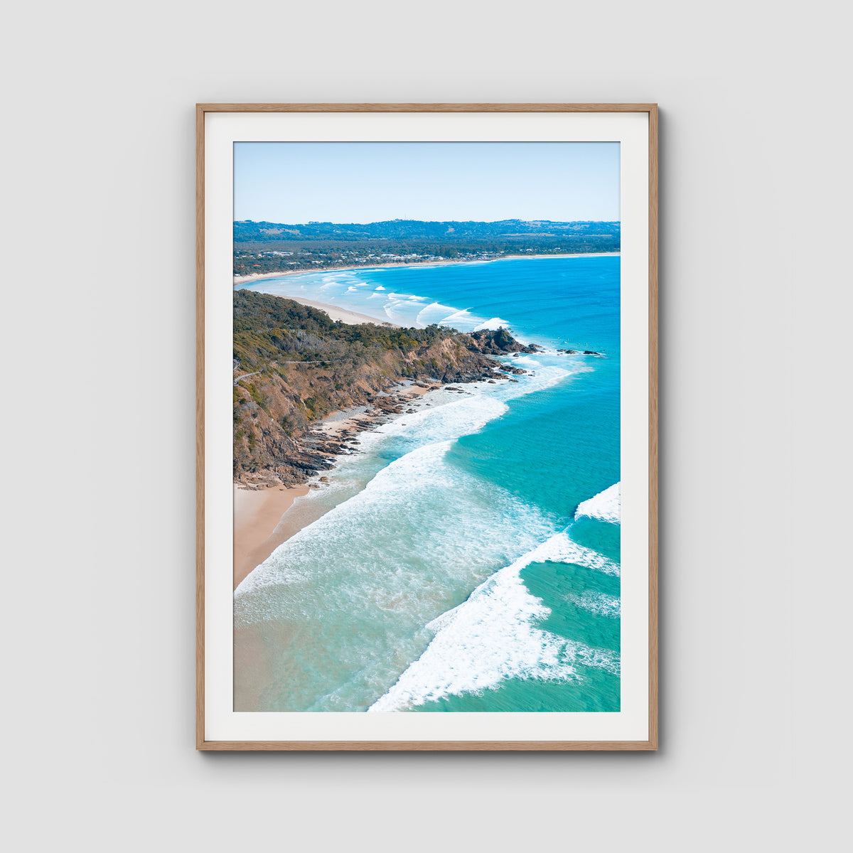 Wategos From Above ii - Byron Bay - Art Print - Traditional Frame - Raw Oak - Portrait
