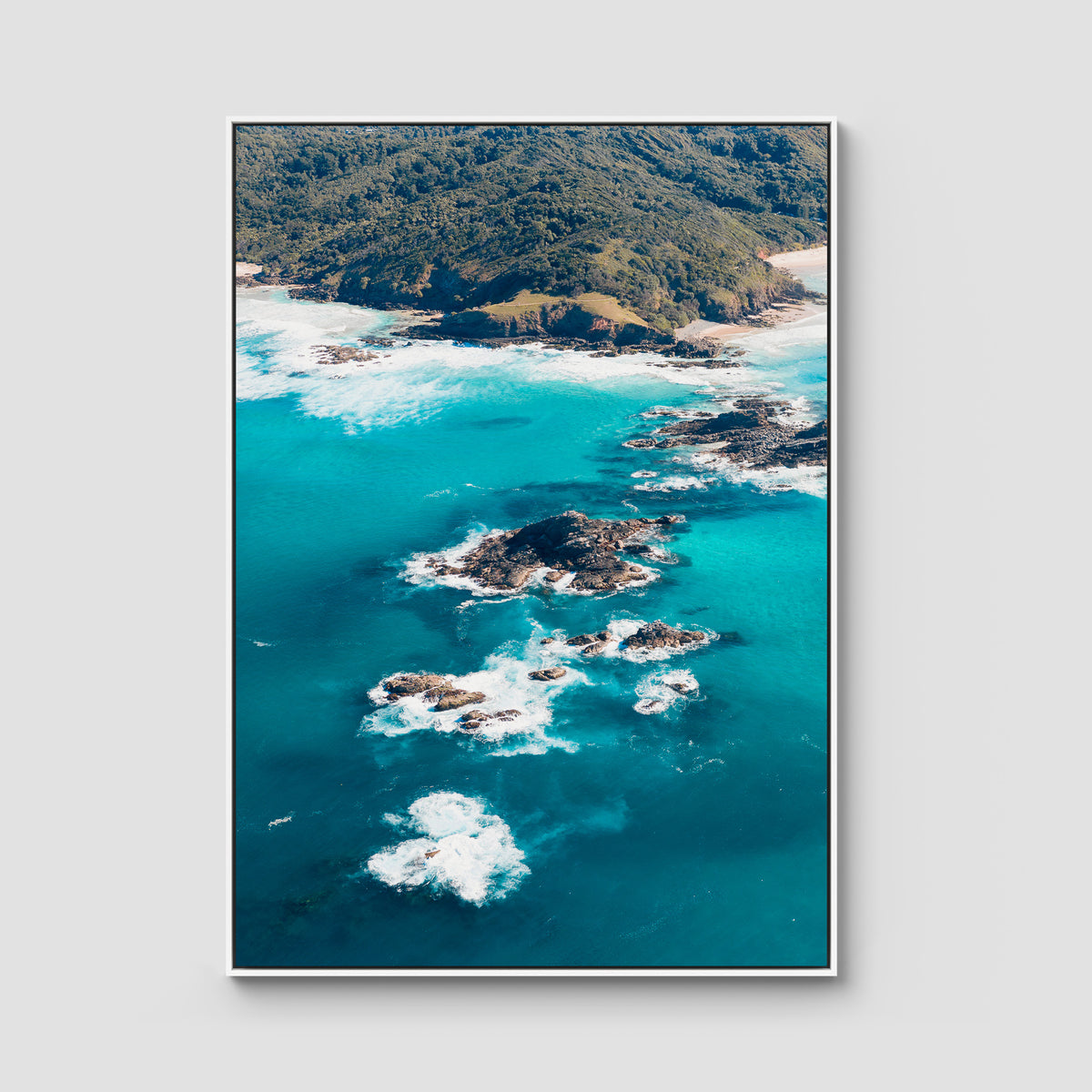 Broken Head Bombies - Byron Bay - Art Print - Float Frame Canvas - White - Portrait