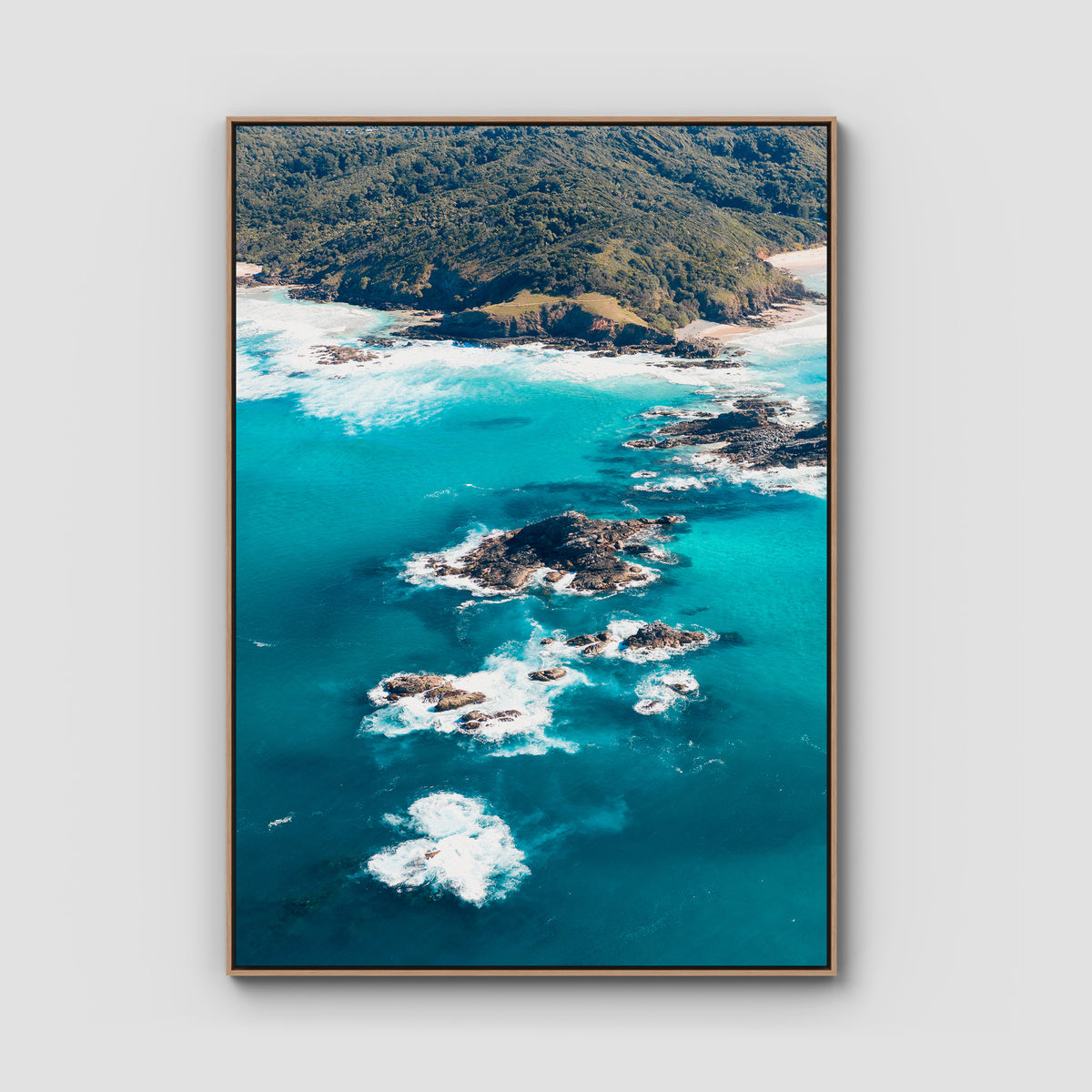 Broken Head Bombies - Byron Bay - Art Print - Float Frame Canvas - Raw Oak - Portrait