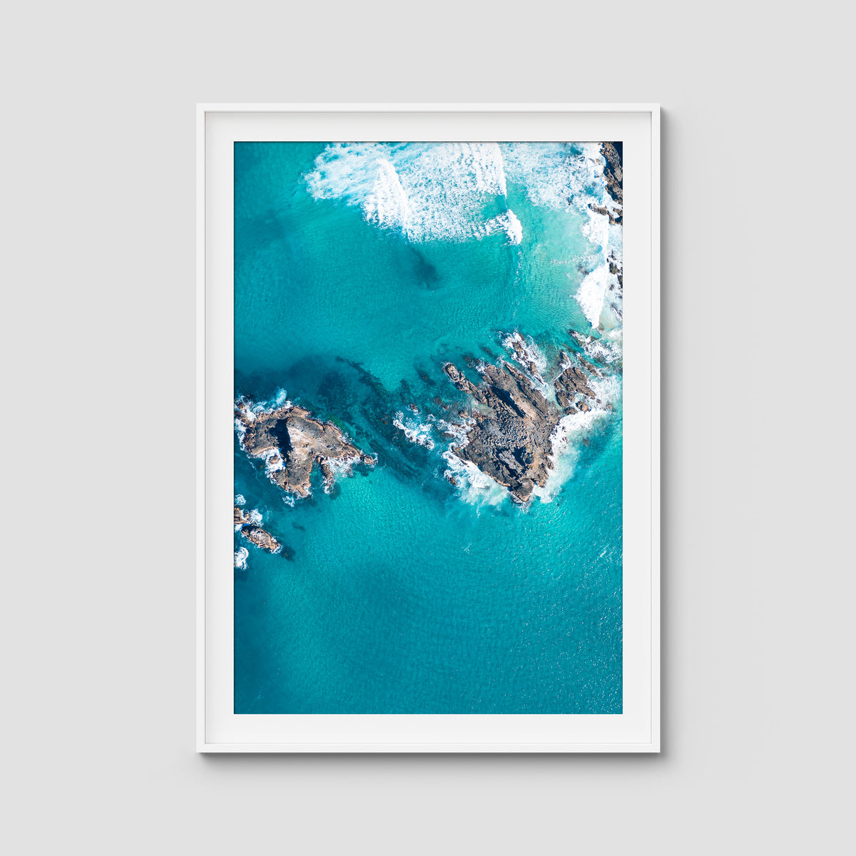 Broken Head Birds Eye - Byron Bay - Art Print - Traditional Frame - White - Portrait