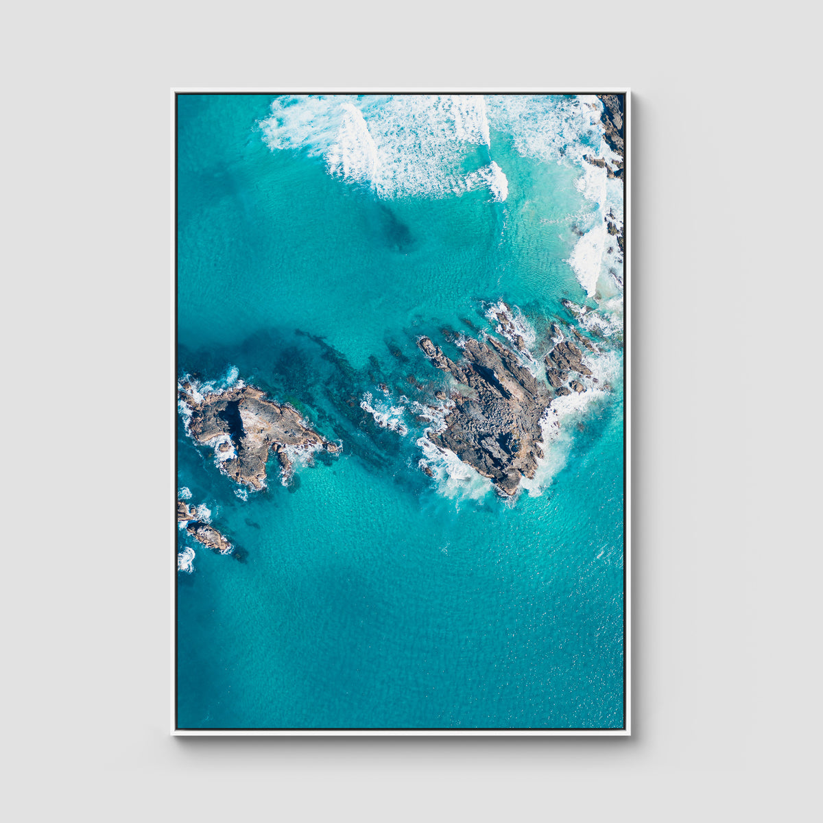 Broken Head Birds Eye - Byron Bay - Art Print - Float Frame Canvas - White - Portrait