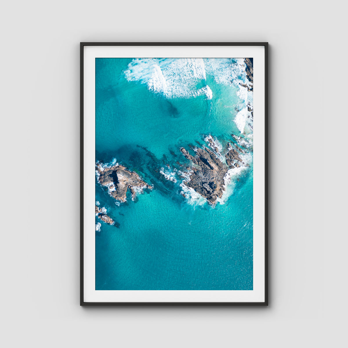 Broken Head Birds Eye - Byron Bay - Art Print - Traditional Frame - Black - Portrait
