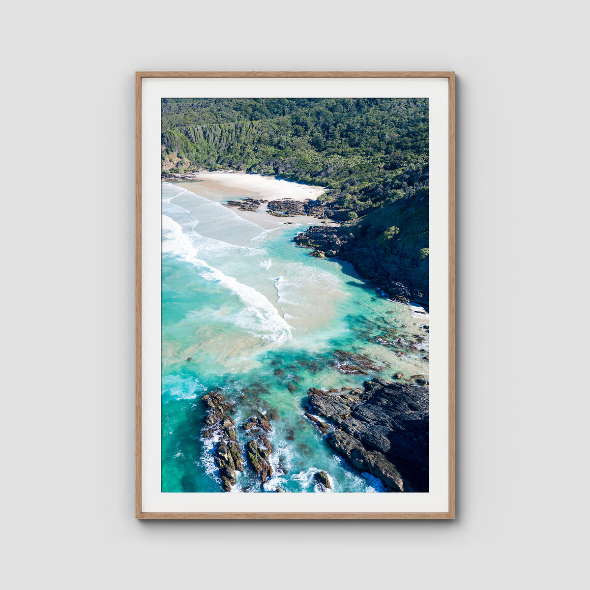 Whites Beach - Byron Bay - Art Print - Traditional Frame - Raw Oak - Portrait