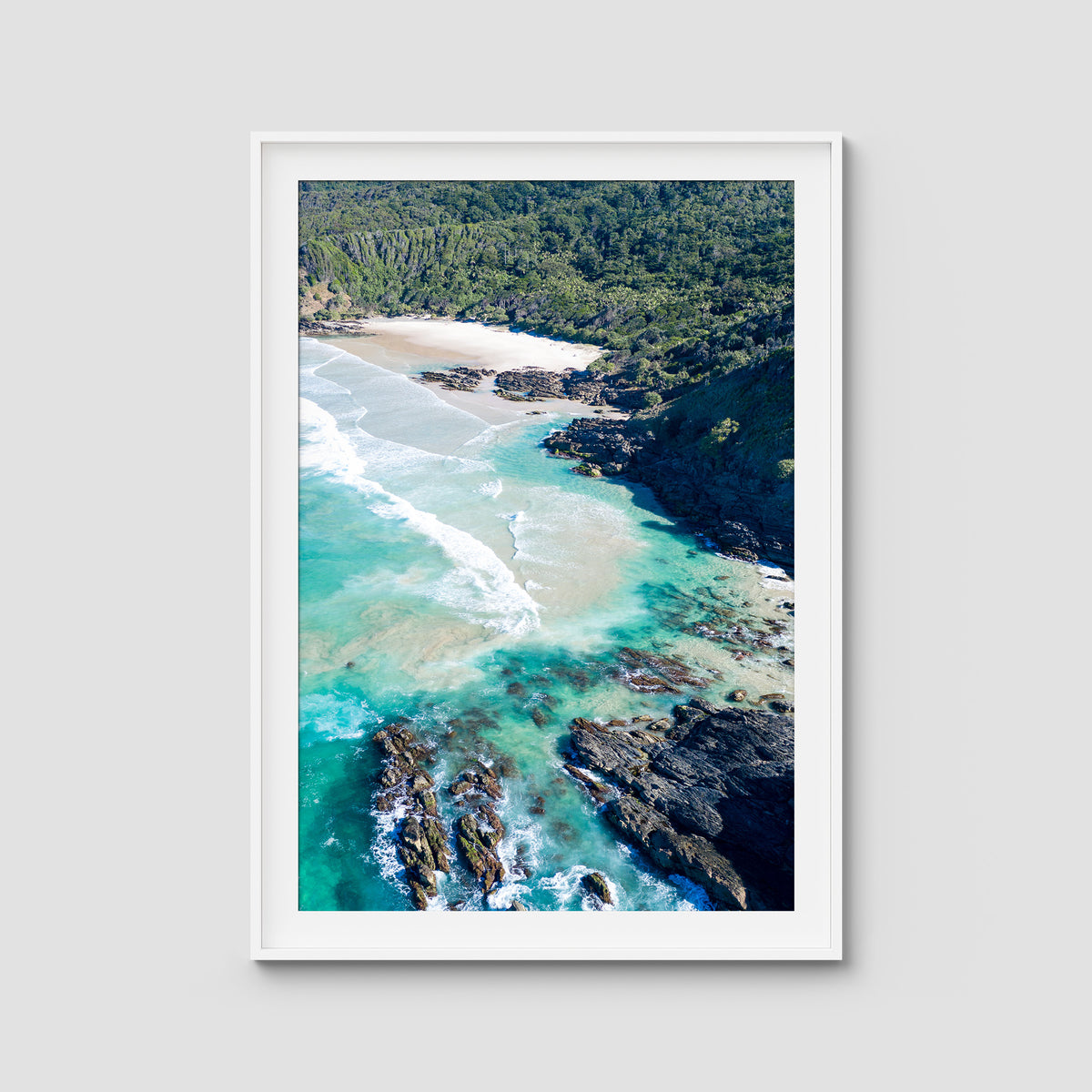 Whites Beach - Byron Bay - Art Print - Traditional Frame - White - Portrait