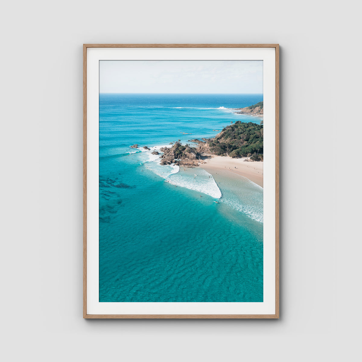 The Pass iiii - Byron Bay - Art Print - Traditional Frame - Raw Oak - Portrait