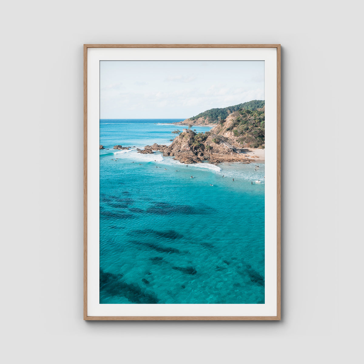 The Pass Surfer's Perspective - Byron Bay - Art Print - Traditional Frame - Raw Oak - Portrait