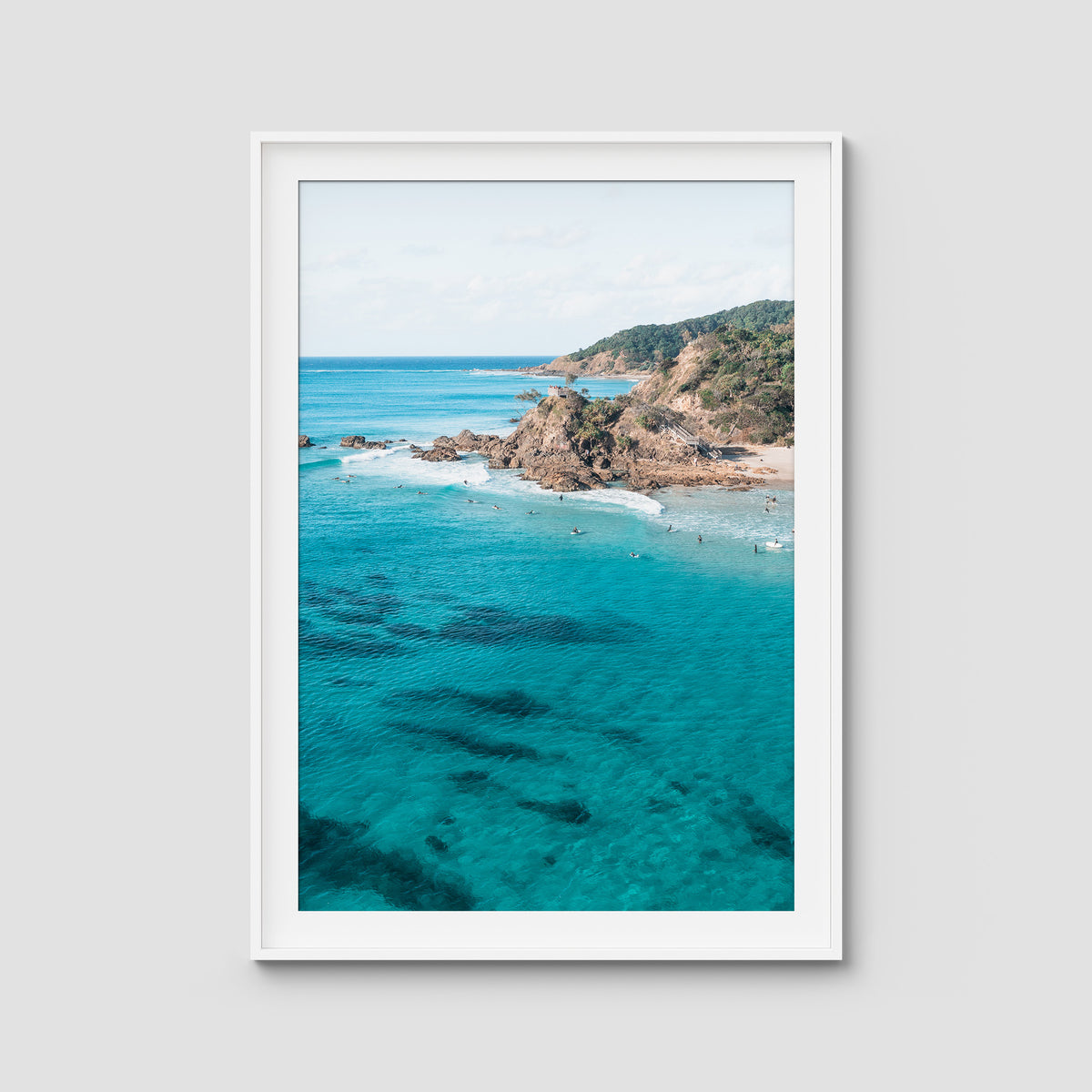 The Pass Surfer's Perspective - Byron Bay - Art Print - Traditional Frame - White - Portrait