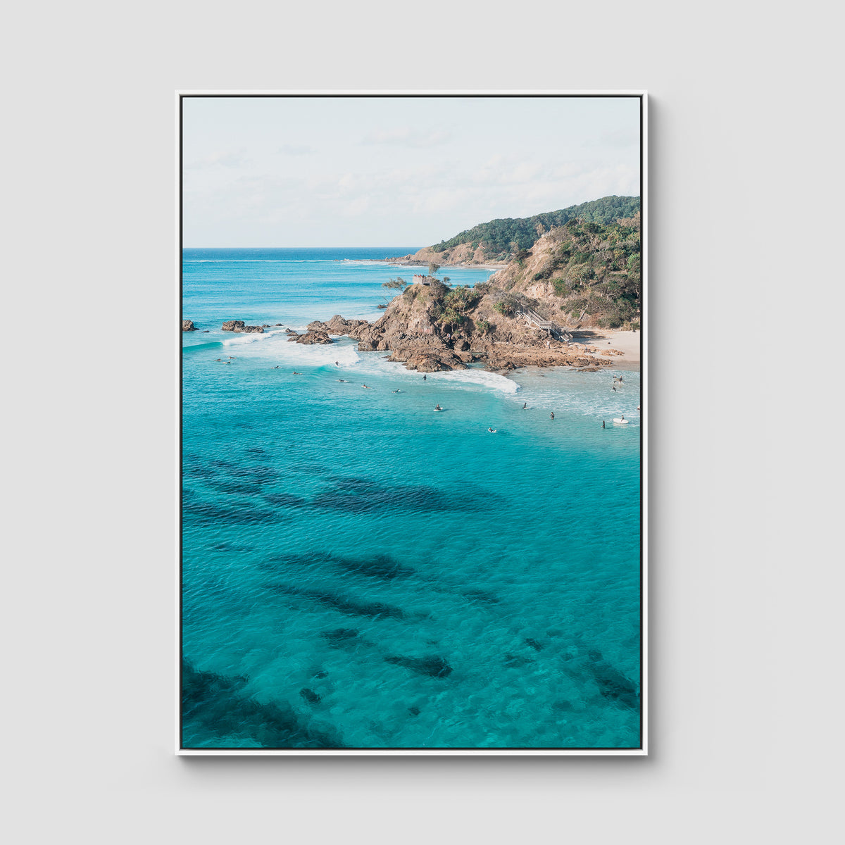 The Pass Surfer's Perspective - Byron Bay - Art Print - Float Frame Canvas - White - Portrait
