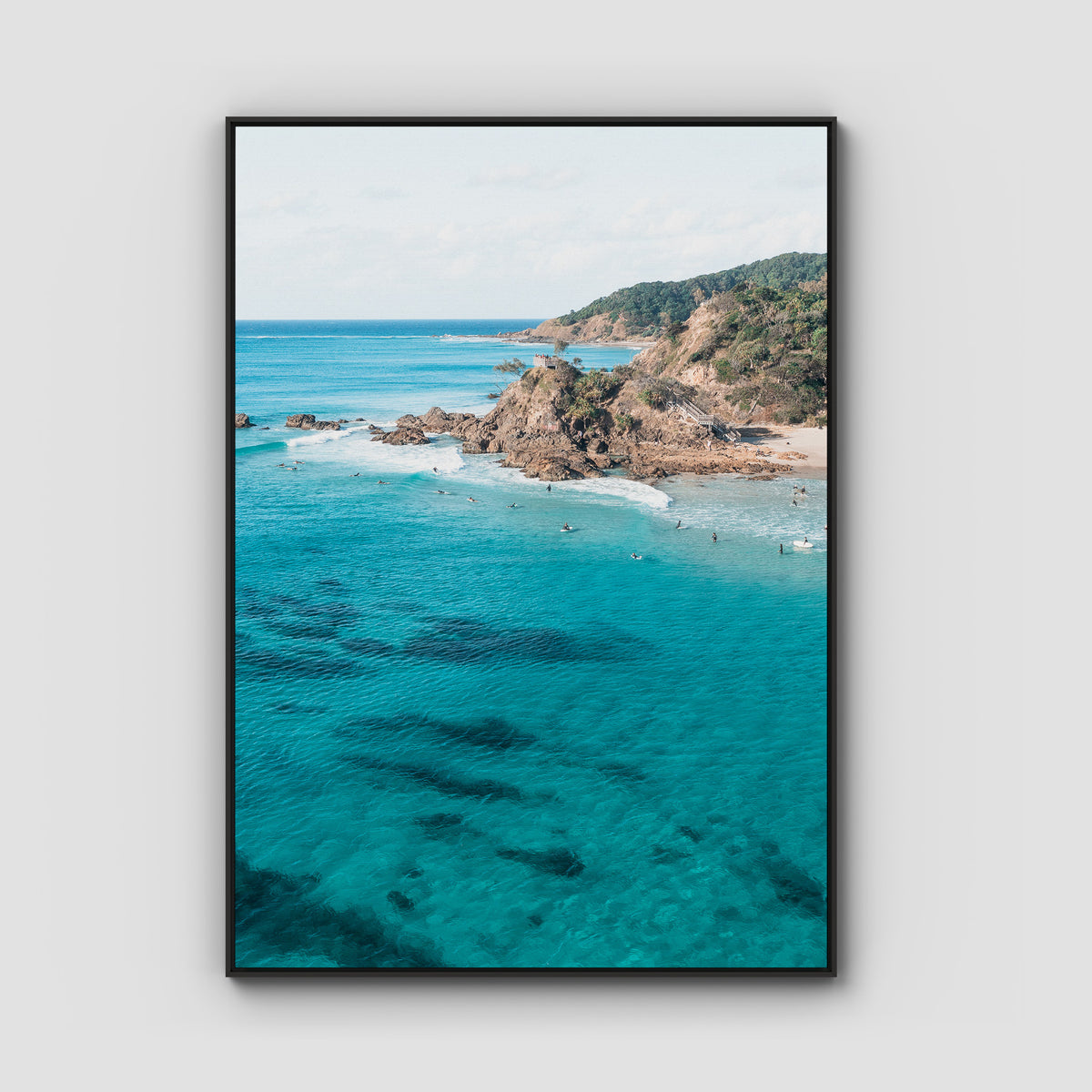 The Pass Surfer's Perspective - Byron Bay - Art Print - Float Frame Canvas - Black - Portrait