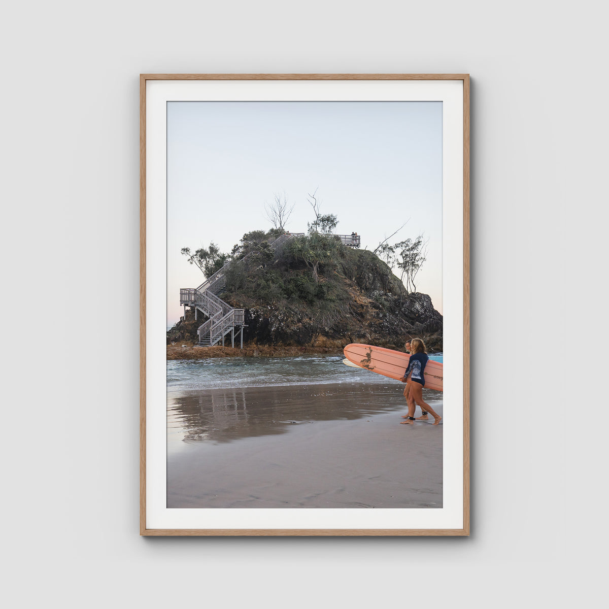 The Pass Early Morning - Byron Bay - Art Print - Traditional Frame - Raw Oak - Portrait