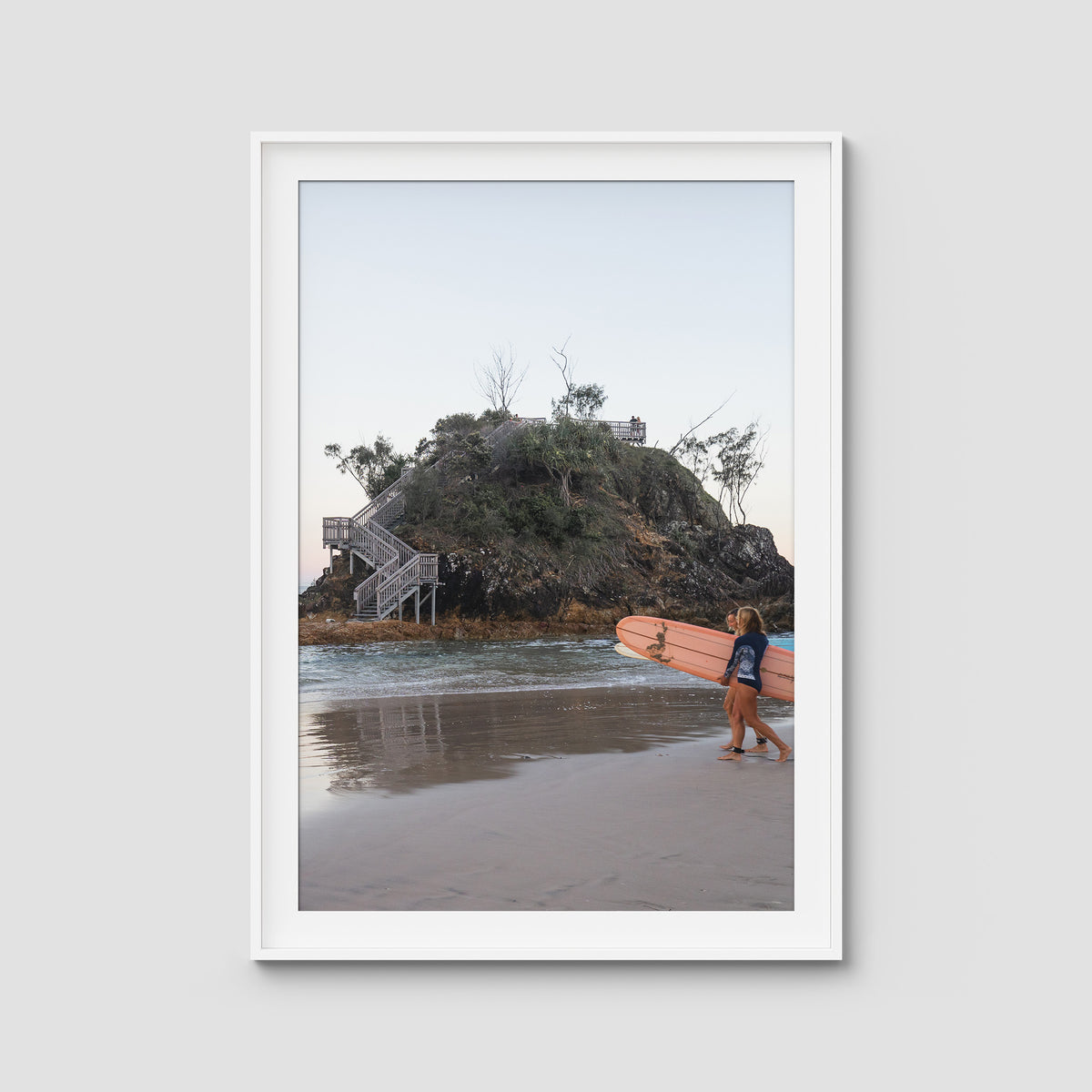 The Pass Early Morning - Byron Bay - Art Print - Traditional Frame - White - Portrait