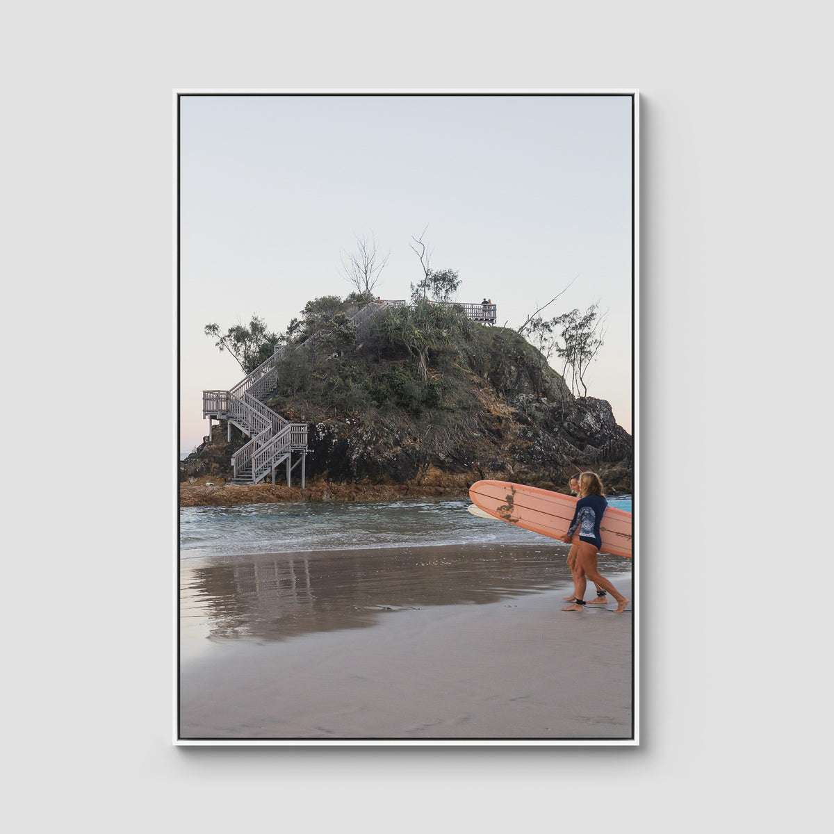 The Pass Early Morning - Byron Bay - Art Print - Float Frame Canvas - White - Portrait