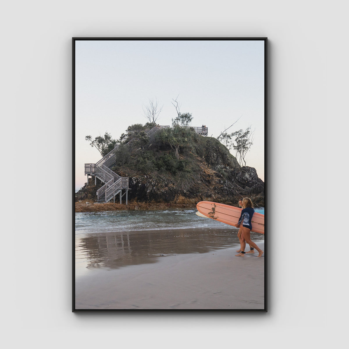The Pass Early Morning - Byron Bay - Art Print - Float Frame Canvas - Black - Portrait
