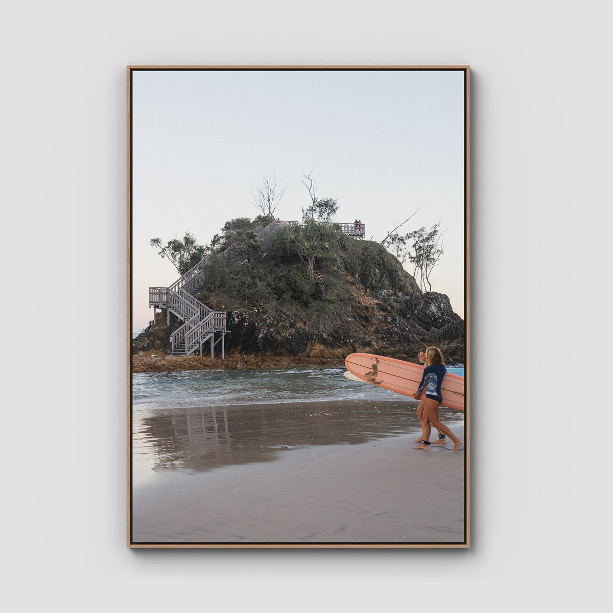 The Pass Early Morning - Byron Bay - Art Print - Float Frame Canvas - Raw Oak - Portrait