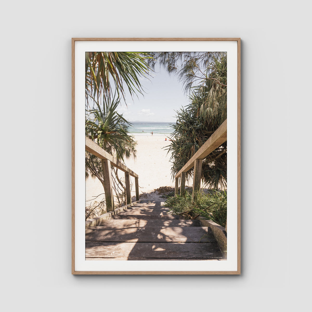 Wategos Stairs - Byron Bay - Art Print - Traditional Frame - Raw Oak - Portrait