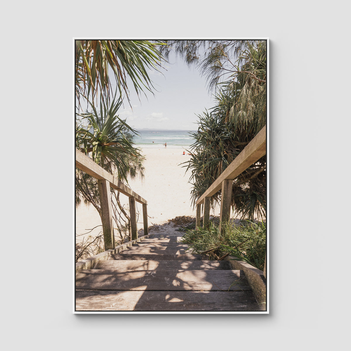 Wategos Stairs - Byron Bay - Art Print - Float Frame Canvas - White - Portrait