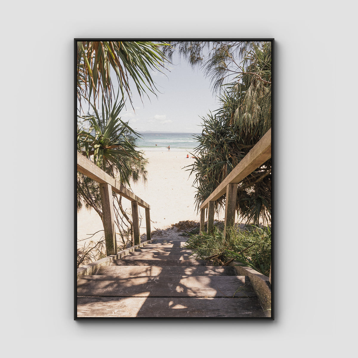 Wategos Stairs - Byron Bay - Art Print - Float Frame Canvas - Black - Portrait