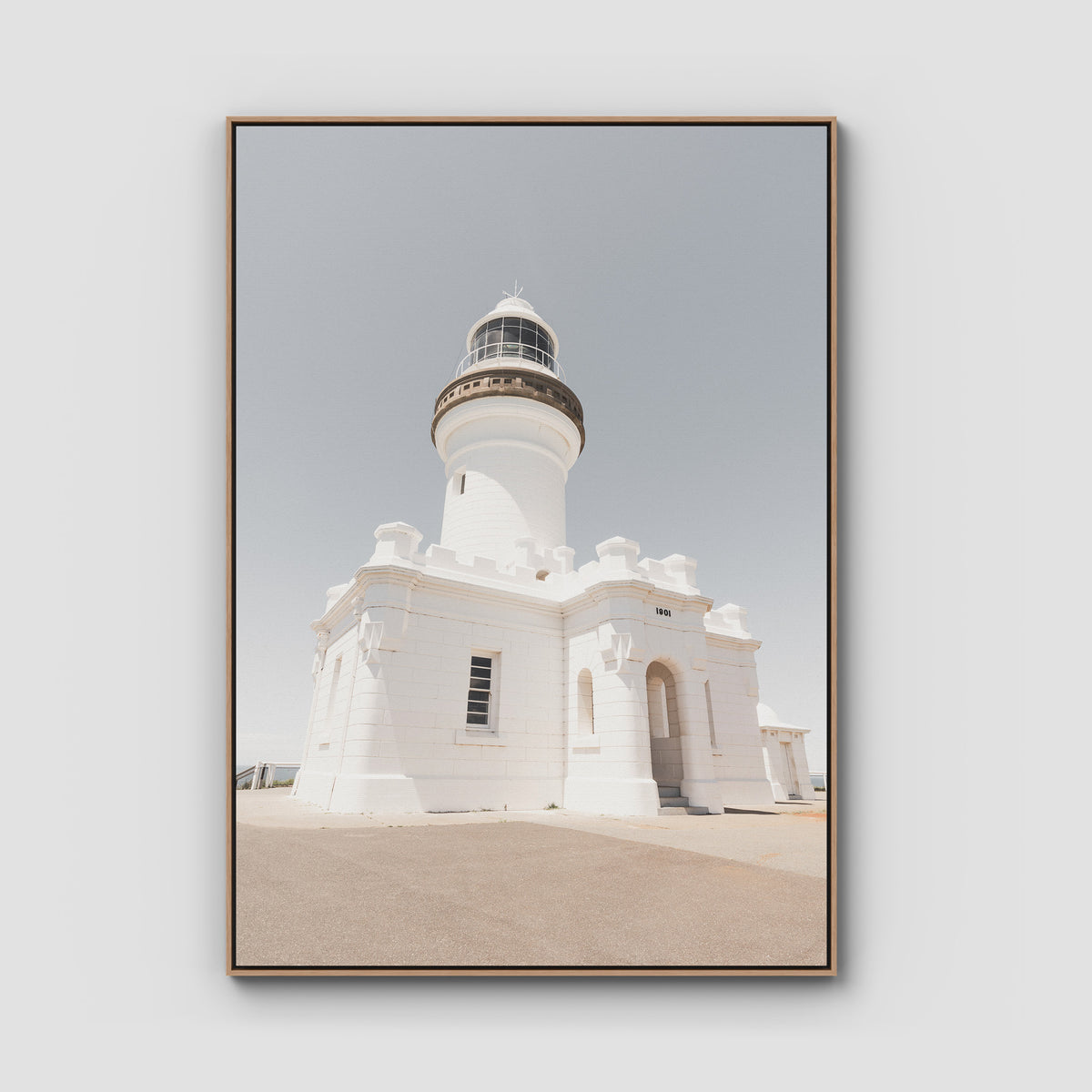 Byron Bay Lighthouse ii - Art Print - Float Frame Canvas - Raw Oak - Portrait