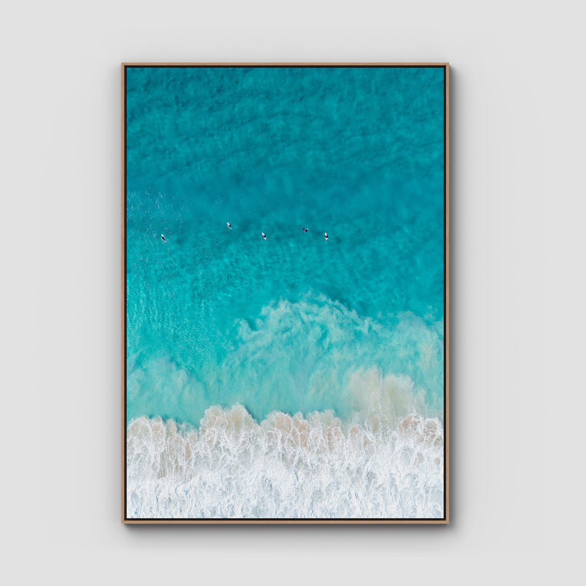 Tallows Blues - Byron Bay - Art Print - Float Frame Canvas - Raw Oak - Portrait