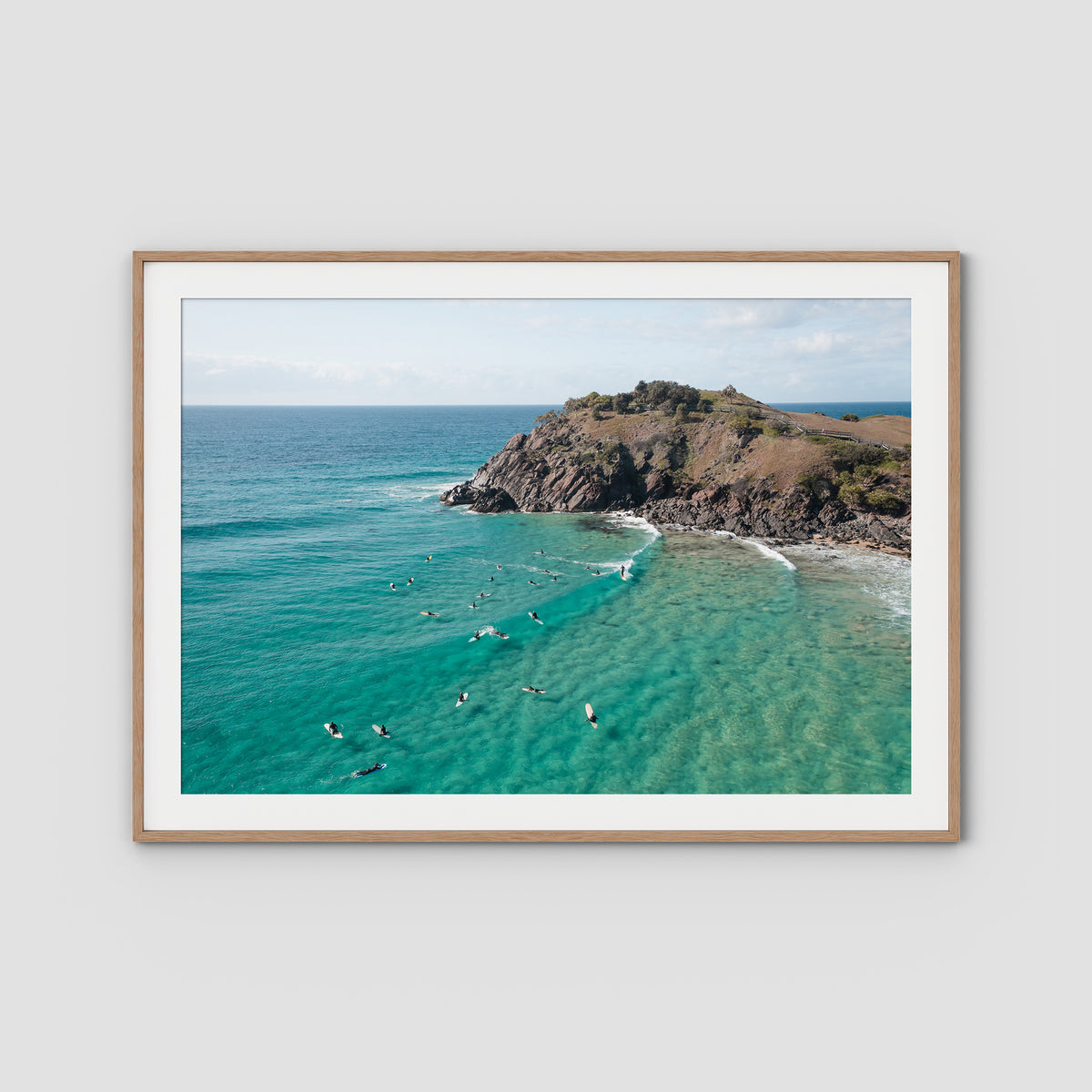 Cabarita Longboarder - Fine Art Print - Traditional Frame - Raw Oak - Landscape