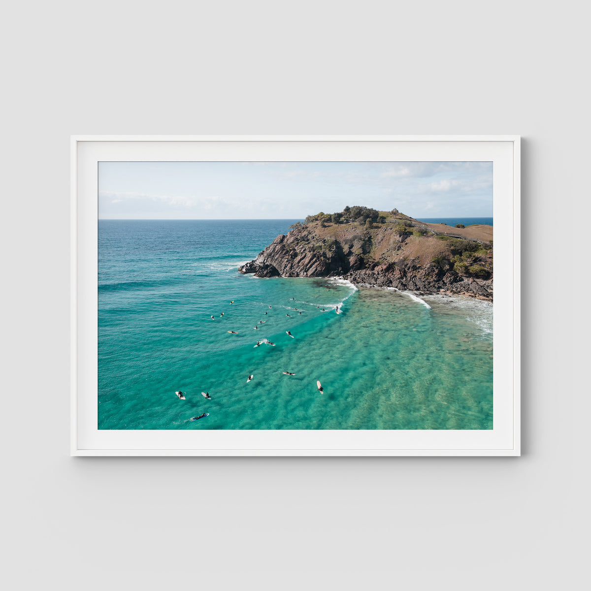 Cabarita Longboarder - Fine Art Print - Traditional Frame - White - Landscape